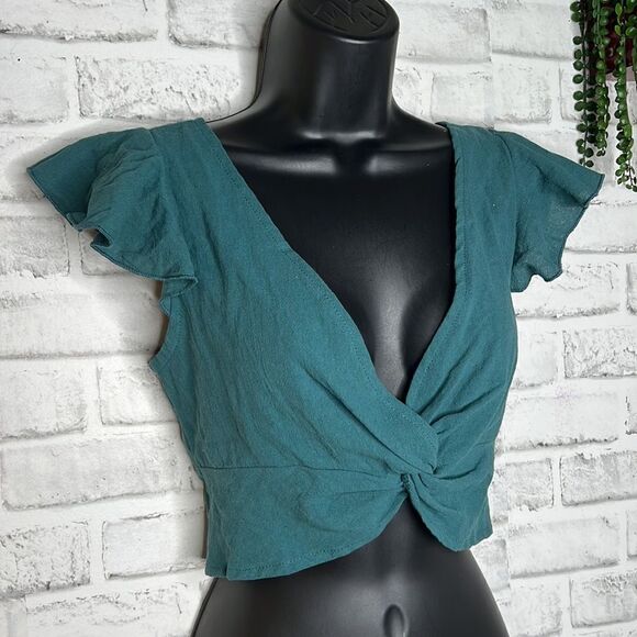 Shein Butterfly Sleeve Twist Front Crop Top Size Small 4 Boho Hippie - Picture 2 of 4